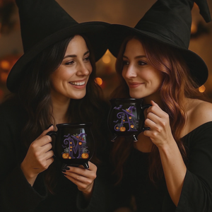 Custom Ceramic Cauldron Coffee Mug - Personalized Halloween Witchy Gifts For Besties, Sisters, BFF, Family, Yourself - Brew And Boo