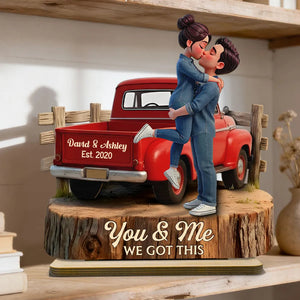 Personalized Wooden Plaque with Kissing Couple in Red Pickup Truck, Farmhouse Decor, Unique Gift for Couples