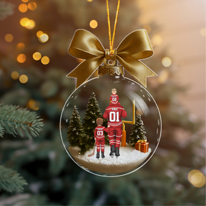 Personalized Hockey Dad & Kids Bow Acrylic Ornament