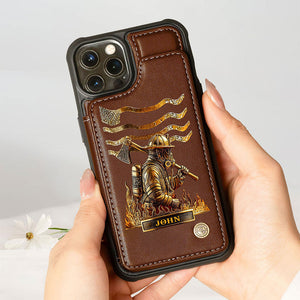 Firefighter Leather Wallet Phone Case, Personalized Flip Wallet Phone Case