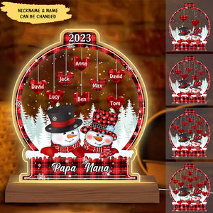 Christmas Snowman Heart Kids In Snowball- Personalized LED Lamp Night Light