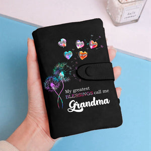 Personalized Grandma Mom Dandelion Flower Heart Leather Wallet
