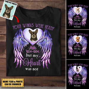 Personalized Sparkling Violet Upload Image Heart Wings, Your Wings Were Ready But My Heart Was Not T-Shirt