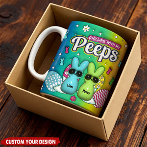 Custom Name Chilling With My Bunny Easter Accent Mug - Personalized Mug For Easter