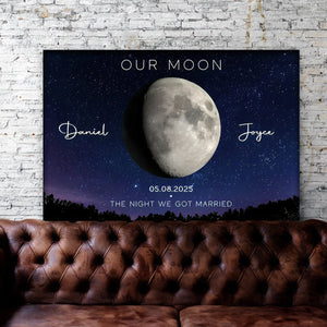 Our Moon Couple Gift Moon Phase Art Anniversary for Wife, Gift for Husband Personalized Canvas Poster