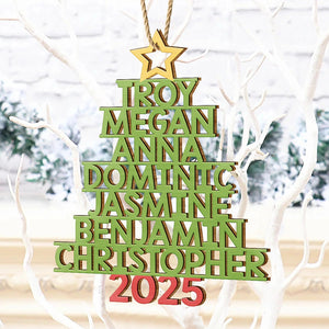 Christmas Color Tree Family Name - Gift For Family, Besties, Coworker - Personalized Wood Ornament