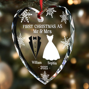 Our First Christmas As Husband And Wife Personalized Heart Glass Ornament Gifts For Couple