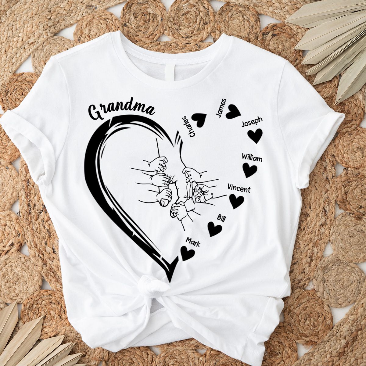 Personalized Mama And Kid Hands Heart Pure cotton T-shirt