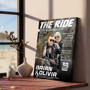 Personalized Custom Photo Biker Couple Magazine Cover Poster, Anniversary Gift for Riders, Motorcycle Couple