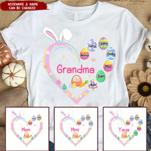 Personalized Easter Heart With Grandkids Bunny Pure Cotton T-Shirt