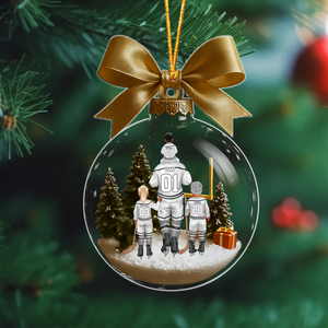 Personalized Hockey Dad & Kids Bow Acrylic Ornament