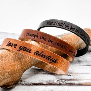 Personalized Leather Bracelet - Engraved Modern Minimalist Cuff