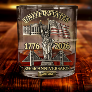 American 250th Anniversary Custom Name- Personalized Whiskey Glass