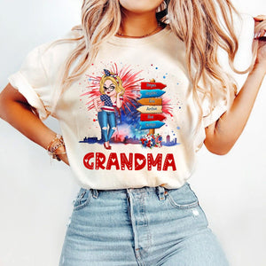 Grandma Kids Flower Fireworks- 4th Of July Independence Day - Personalized T-shirt