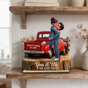Personalized Wooden Plaque with Kissing Couple in Red Pickup Truck, Farmhouse Decor, Unique Gift for Couples