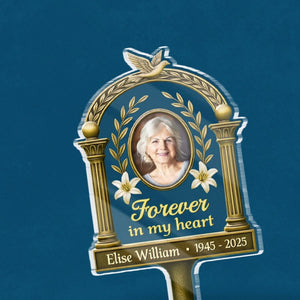Custom Photo Carried In My Heart - Memorial Personalized Custom Stain Glass Style Acrylic Garden Stake