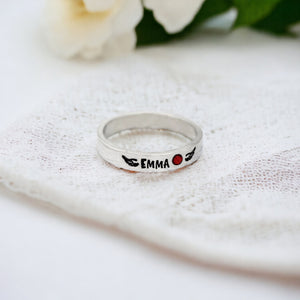 Personalized Angel Wings Memorial Stone Ring