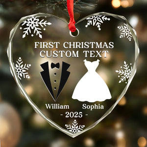 Our First Christmas As Husband And Wife Personalized Heart Glass Ornament Gifts For Couple