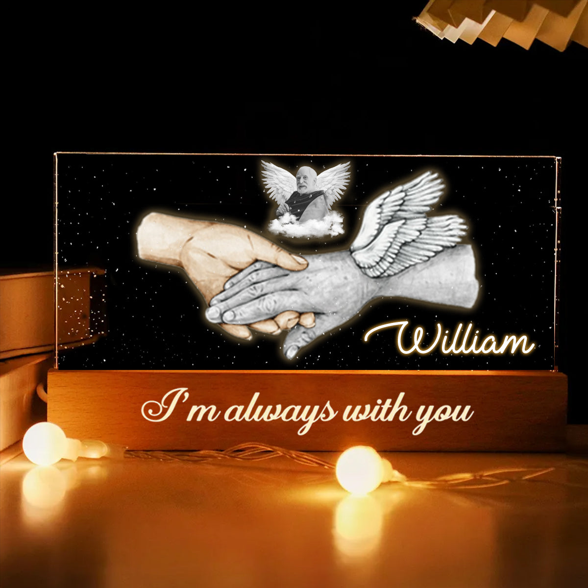 I'm Always With You Holding Hands Memorial Personalized Acrylic Block LED Night Light