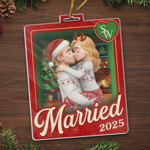 Custom Acrylic Ornament - Personalized Anniversary Christmas Wedding Gifts For Husband And Wife, Him And Her - Sealed With A Christmas Kiss