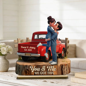 Personalized Wooden Plaque with Kissing Couple in Red Pickup Truck, Farmhouse Decor, Unique Gift for Couples