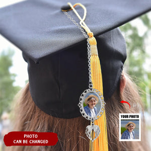 Personalized Graduation Tassel Photo Charm with Angel Wings