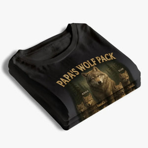 Papa’s Wolf Pack - Family Personalized Pure Cotton T-Shirt Father's Day Gift For Dad, Grandpa