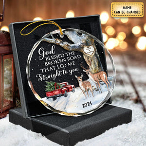 God Blessed The Broken Road β Gift For Couple Personalized Christmas Glass Ornament Holiday Decoration
