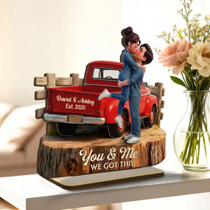 Personalized Wooden Plaque with Kissing Couple in Red Pickup Truck, Farmhouse Decor, Unique Gift for Couples