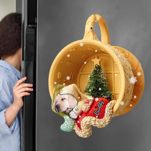 Personalized Dog Sleeping In A Tiny Cup Christmas Holiday Decal