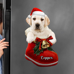 Personalized Dog in Santa Boot Christmas Decal