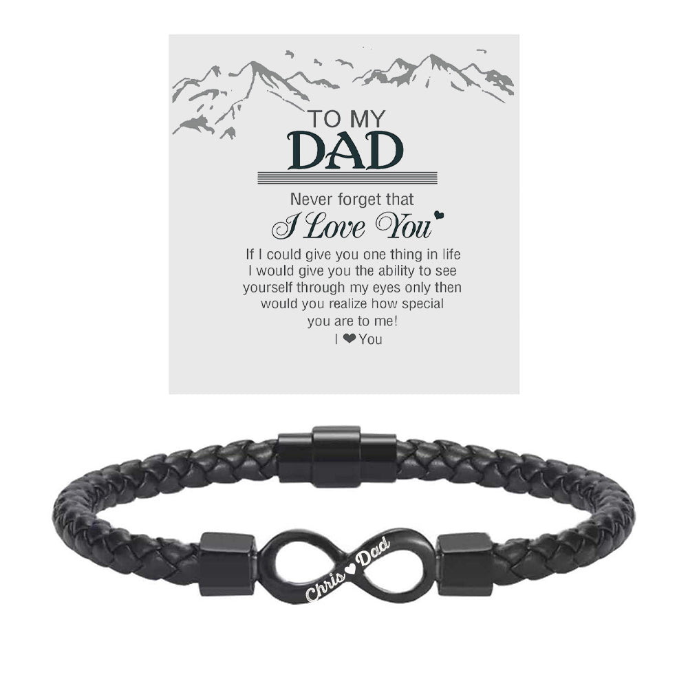 To My DAD-Personalized Dual Name Infinity Leather Bracelet
