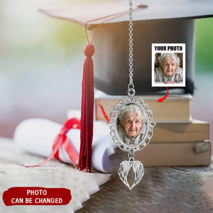 Personalized Graduation Tassel Photo Charm with Angel Wings
