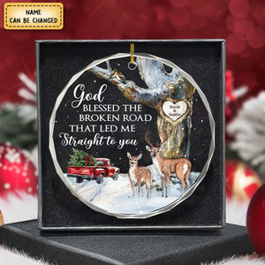 God Blessed The Broken Road β Gift For Couple Personalized Christmas Glass Ornament Holiday Decoration