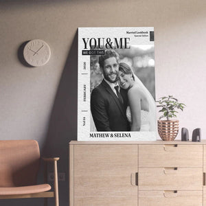 You and Me Personalized Wedding Magazine Canvas Print for Couple