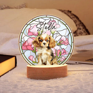 Custom Photo Birth Flowers Personalized Stained Acrylic Block LED Night Light
