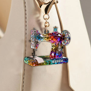 Stained Glass Effect Sewing Machine Custom Name Acrylic Keychain, Gift For A Tailor