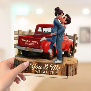 Personalized Wooden Plaque with Kissing Couple in Red Pickup Truck, Farmhouse Decor, Unique Gift for Couples