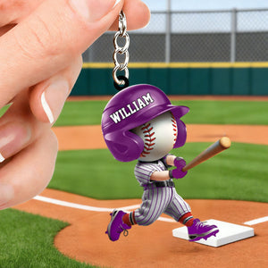 Adorable Baseball Player Personalized Acrylic Keychain For Baseball Lovers