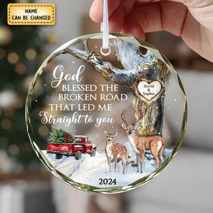 God Blessed The Broken Road β Gift For Couple Personalized Christmas Glass Ornament Holiday Decoration