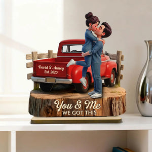 Personalized Wooden Plaque with Kissing Couple in Red Pickup Truck, Farmhouse Decor, Unique Gift for Couples