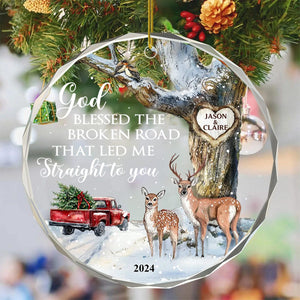 God Blessed The Broken Road β Gift For Couple Personalized Christmas Glass Ornament Holiday Decoration
