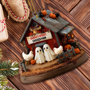 Celebrate Your Onw Spooky Chicken Farm, Personalized Wood Ornament, Gift For Halloween