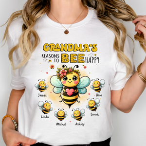 Grandma's Reasons To Bee Happy Personalized Pure Cotton T-Shirt