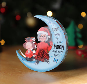 Cute Grandma & Grandkid On Moon Christmas Gift Personalized Acrylic Plaque