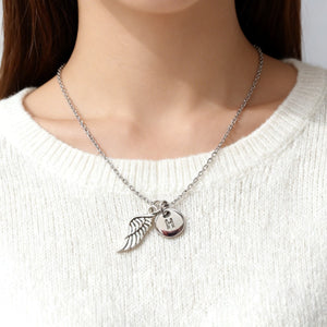 Hug from Heaven Personalized Angel Wings Charm Necklace, Custom Initial Necklace, Sympathy Condolence Gift