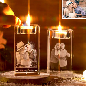 Personalized 3D Photo Engraved Crystal Candelabra