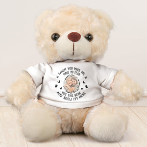 When You Miss Me Hug This Bear - Personalized Cute Plush Stuffed Memory Bear with Photo Shirt Memorial Gift