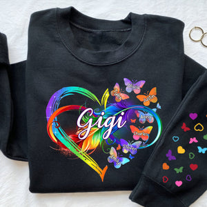 Grandma Mom Infinity Heart Butterflies Personalized Sleeve Printed Sweatshirt