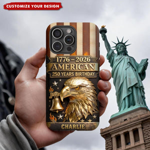 250th Anniversary - Personalized Bald Eagle Leather Phone Case